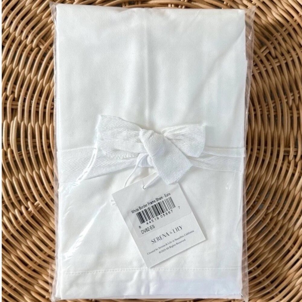 NEW Serena & Lily Border Frame Sateen Euro Pillow Sham-White